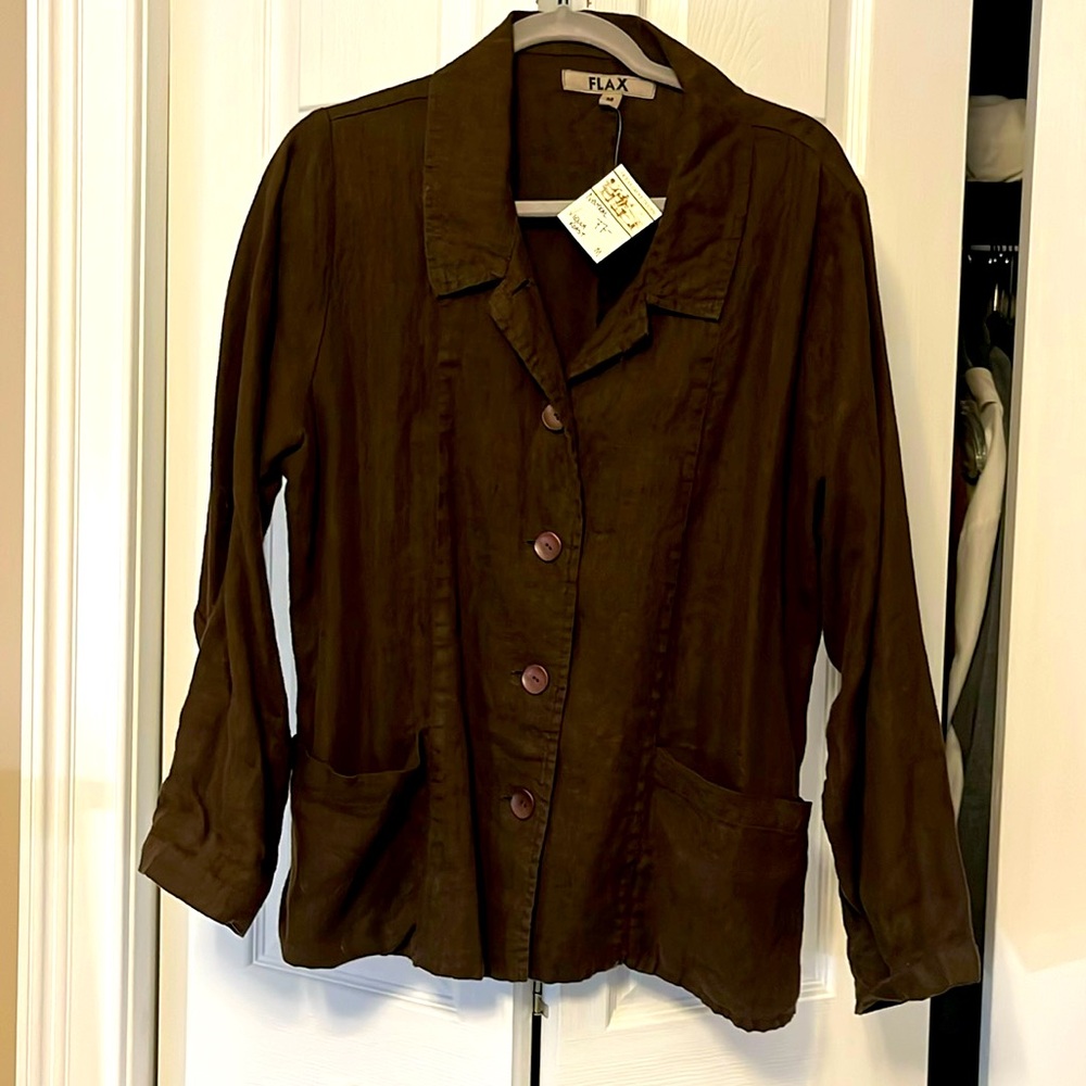 Flax 100% pure linen, brown color, medium blazer/jacket unstructured